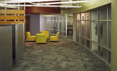 ESD carpet tile pattern hides wear, dirt and stains