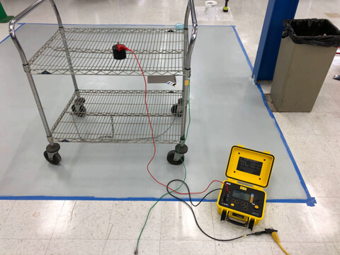 Combination Resistance of ESD cart in conjuction with ESD flooring