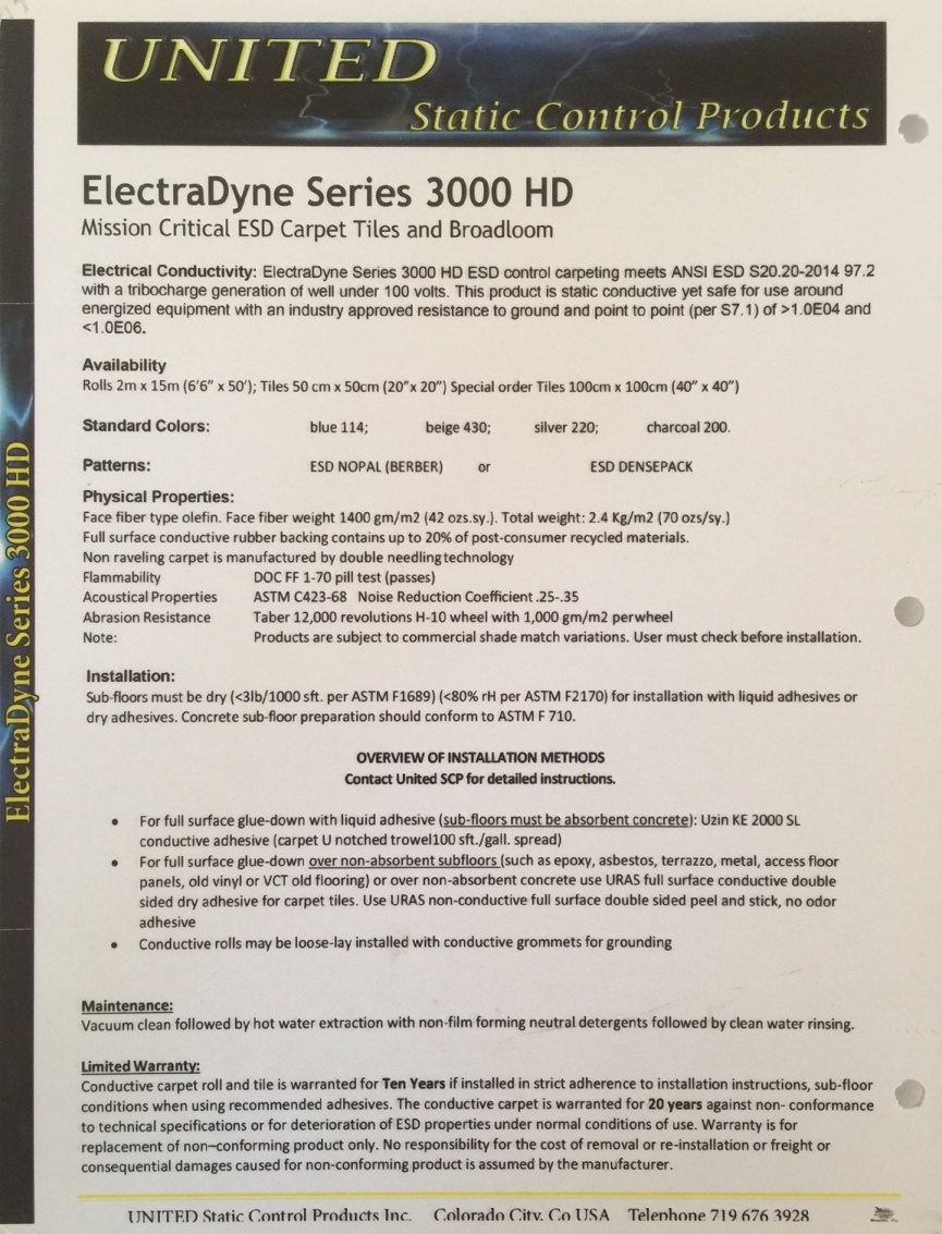 Specifications of Conductive Carpeting